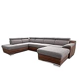 Cavadore Wohnlandschaft Xenit mit Schlaffunktion Kopfteilverstellung / XXL Sofa in U-Form mit Bettfunktion / Modernes Design / Größe: 338 x 81 x 215 cm (BxHxT) / Farbe: Grau - Braun