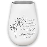 Trauerlicht - was bleibt wenn Alles Vergängliche geht - weiß/Silber - Gravur Namen und Datum - Gedenklicht Erinnerungslicht Grablicht Trauergeschenk