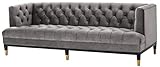 Casa Padrino Luxus Wohnzimmer Sofa Grau/Schwarz/Messingfarben 230 x 85 x H. 79 cm - Chesterfield Samtsofa