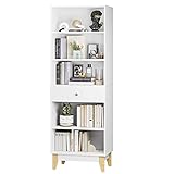 189 cm Bücherregal, Bücherschrank mit 5 Fächern 1 Schublade, Raumteiler, Standregal aus Holz, Regal, Aufbewahrungsregal, Wohnzimmer, Arbeitszimmer, Esszimmer, weiß