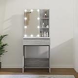 DCRAF Möbelset Schminktisch mit LED grau Sonoma 60x40x140 cm