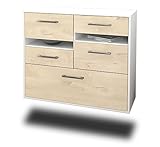 Lqliving Sideboard Fayetteville, Korpus in Weiss matt, Front im Holz-Design Zeder (92x77x35cm), inkl. Metall Griffen, Wandmontage, Made in Germany Wandmontage, Made in Germany