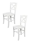 t m c s Tommychairs - 2er Set Stühle Cross für Küche und Esszimmer, robuste Struktur aus lackiertem Buchenholz im Farbton Weiss und Sitzfläche aus lackiertem Holz in der Farbe Weiss