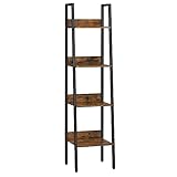 VASAGLE Bücherregal, Leiterregal, offen, mit 4 Ebenen, Metallgestell, für Wohnzimmer, Schlafzimmer, Küche, Arbeitszimmer, Büro, Industrie-Design, vintagebraun-schwarz LLS108B01