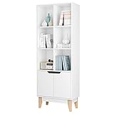 Bücherregal, Wohnzimmerschrank, Ausstellungsständer, 6 Würfel, Aufbewahrungsschrank, freistehend, Küchen-Organizer mit 2 Türen, Weiß, 60 x 30 x 162 cm