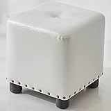 Quadratischer Fußhocker mit weichem Leder, stapelbare Wohnzimmer-Ottoman-Fußstütze für Erwachsene, tragbarer Fußhocker, gepolsterter Sitz für Zuhause, Schlafzimmer, Athen, Weiß, 12,6 x 12,6