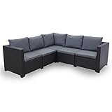 Keter - Rattan Ecksofa Provence Garten Lounge anthrazit | Balkonmöbel Set inkl. bequemen anthraziten Polster | Gartenmöbel Lounge Set Wetterfest | BxTxH 194x194x76cm