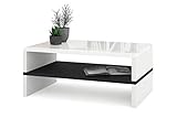 all4all Couchtisch Kaffetisch Riva mit Ablage Hochglanz Matt Weiß Schwarz Betonfarbe Modern 05 (Weiß Hochglanz + Schwarz)