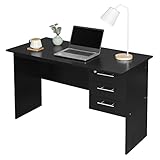 WOLTU® Schreibtisch TS59sz Computertisch Bürotisch Arbeitstisch PC Laptop Tisch, mit 3 Schubladen und Schloss, aus Holz, 120x59x75cm(BxTxH), Schwarz