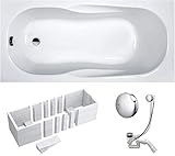 VBChome Badewanne 170 x 70 x 41 cm Acryl SET Wannenträger Siphon Wanne Rechteck Weiß Design Modern Styroporträger Ablaufgarnitur in Chrom Viega Simplex (170x70x41 cm)