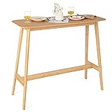 COSTWAY Bartisch mit Barhocker Set, Stehtisch (120 x 45 x 99 cm) mit 2 verstellbaren Barhockern (je 36 x 34 x 84 cm), Essgruppe aus Bambus, Natur (Bartisch)