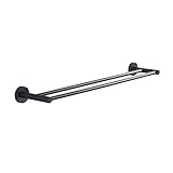 Wandmontierter Handtuchhalter, doppelter Handtuchhalter – Wandhalterung Badezimmer- und Küchenzubehör aus Edelstahl – Moderne Schwarze Matte Textur – 63 cm