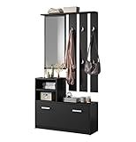 Selsey YESFIR – Garderobenset mit Schuhschrank und Spiegel 85 cm, Schwarz Matt, 85 cm