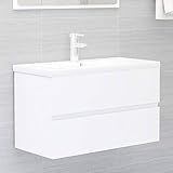 BULANED Waschbeckenunterschrank mit Einbaubecken, Waschbecken Mit Unterschrank, Badmöbel, Badezimmermöbel, Waschbeckenunterschrank Mit Waschtisch, Weiß Spanplatte