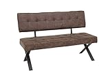 Sitzbank DonnaI mit Lehne, Bezug Softex Vintageoptik Braun, X-Metallgestell Anthrazit, 140x61x93 cm