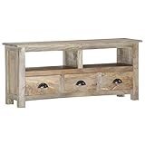 TV-Konsole TV-Schrank Lowboard Fernsehtisch Beistelltisch mit 2 Fachböden und 3 Schubladen, Fernsehschrank Medienkonsole für Wohnzimmer Schlafzimmer, 110x30x50 cm Massivholz Mango