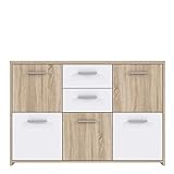 FORTE Quadro Kommode mit 5 Türen und 2 Schubladen, Holzwerkstoff, Sonoma Eiche / Weiß, 113.9 x 77.5 x 29.6 cm