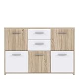 FORTE Quadro Kommode mit 5 Türen und 2 Schubladen, Holzwerkstoff, Sonoma Eiche / Weiß, 113.9 x 77.5 x 29.6 cm