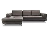 CAVADORE Ledergarnitur Benda/ Großes Ecksofa mit XL-Longchair links & Federkern / Inkl. Sitztiefenverstellung / 284 x 87 x 175 / Echtleder: Grau