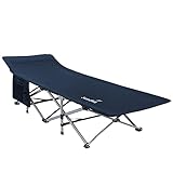 Skandika Viia/Erola Campingliege | Bequemes Klappbett, stabile, große Liegefläche, faltbar, Seitentasche | Campingbett für Zelten, Festival, Zuhause (Dunkelblau | 208 x 75 cm | Bis 200 kg)