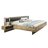 DEINE TANTE EMMA K99141 Valencia Eiche Nb. / Graphit grau Bettanlage Doppelbett Schlafzimmer inkl. Nachtkommoden 180 x 200 cm