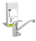 'aquaSu® Küchenarmatur Concordia | Wasserhahn Küche | Niederdruck Spültischarmatur mit Geräteanschluss | Einhebelmischer Spüle | Ringgriff | Keramikkartusche mit Wassersparfunktion | Chrom | 77200 6