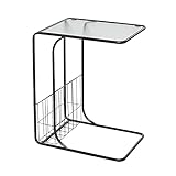 Schwarzer Beistelltisch, Sofa-couchtisch, Klare Glasplatte, Beistelltische, Lounge-tisch Mit Metall-aufbewahrungskorb, Lampentisch Für Schlafzimmer, Büro(Size:49 * 33 * 60CM,Color:Schwarz)