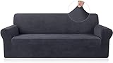 Ronyes Sofabezug Elastische Stretch Spandex Stretch Sofa-Überwürfe Sofahusse für Sofa mit Armlehne Anti-Rutsch-Schaum 3 Sitzer Grau