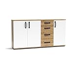 Sideboard Kommode MOSSO MO5 mit 4 Schubladen und 3 Türen Kraft Eiche/weiß