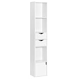 WOLTU Bücherregal Bücherschrank, Standregal mit Schubladen, Regal mit Tür, Büroregal, Aufbewahrungsregal für Wohnzimmer Schalfzimmer, Weiß, 30 x 158 x 24 cm, SK028ws