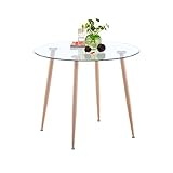 GOLDFAN Glas Esstisch küchentisch Esszimmertisch mit Metallbeine Moderner Stil Runder Tisch für Wohnzimmer Büro Küche