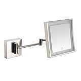 GORKEM 3X LED-Wand-Schminkspiegel, Edelstahl-Vergrößerungswand-Badezimmerspiegel mit Touchscreen, um 360 Grad drehbar, 8 Zoll, quadratisch, for Badezimmer (Color : Nickel, Size : USB)