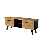 Vivaldi TV-Lowboard Unterschrank Nord | 52 x 140 x 39 cm | Fernsehtisch aus Spanholzplatte | Fernsehschrank mit 2 öffnende Böden | Für Wohnzimmer&Esszimmer | Schwarz Matt & Goldene Eiche Craft