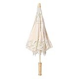 Wincal Spitze Regenschirm Stickerei Braut Sonnenschirm Handmad'e Spitze Blume Stickerei Sonnenschirm Hochzeit Braut Fotografie Regenschirm (Durchmesser-45-Beige)
