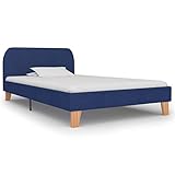JUNZAI Bettgestell, Bett, Lattenrost, Bettrahmen, Jugendbett, Bed Frame, Blau Stoff 90x200 cm