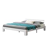 [en.casa] Holzbett Nivala mit Kopfteil und Lattenrost 180x200 cm Bettgestell bis 200 kg Doppelbett Ehebett Bettrahmen Kiefernholz Weiß