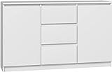 CDF Moderne Kommode 2D3S (2 Türen, 3 Schubladen) | Farbe: weiß | Aktenschrank, für kleine Gegenstände | Ideal für Wohnzimmer, Schlafzimmer, Kinderzimmer, Jugendzimmer und Büro | Einlegeböden