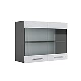 VICCO Küchenschrank R-Line Hängeschrank Unterschrank Küchenzeile Küchenunterschran Anthrazit (Weiß Hochglanz, Hängeglasschrank 80cm)