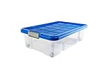 BigDean Unterbettbox mit Rollen 60x40x18 cm Box transparent, Deckel azurblau