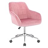 WOLTU BS79rs 1x Bürohocker Arbeitshocker Schreibtischstuhl Drehhocker Rollhocker Rollstuhl Bürostuhl stufenlos höhenverstellbar mit Rückenlehne und Armlehnen aus Samt Rosa