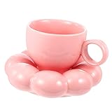 GAXIRE 1 Set Keramik-Kaffeetasse Espressotasse Rosa Kaffeetasse Rosa Untersetzer Niedliche Teetassen Blumenbecher Trinkbecher Kaffeebecher Haushaltskaffeetasse Kaffeeglas