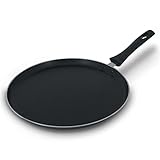 Nyra Antihaftbeschichtete Pfannkuchen-Krepppfanne, Induktionskompatibel, Aluminium, flache, runde Grillplatte mit Cool-Touch-Baketit-Griff, ideal für Dosa, Chapati Maker und mehr (schwarz, 30 cm)