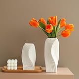 Vase für Pampasgras,Deko Vasen Set,Zimmer Deko,Deko Schlafzimmer,Tisch Deko Keramik Vase Weiß Ideal zur Zuhause Schlafzimmer Wohnzimmer BüRo Lagerung Von Trockenblumen& Frische Blumen