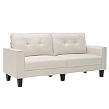 COSTWAY Sofa 3 Sitzer modern, Stoffsofa 202x75x94cm, Polstersofa beige für 2-3 Personen, Loungesofa Couch im Wohnzimmer, Schlafzimmer