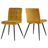 Duhome Esszimmerstuhl 2er Set Samt Küchenstuhl Retro Design Polsterstuhl mit Rückenlehne Metallbeine für Küche Esszimmer Lounge Wohnzimmer 8043B, Gelb