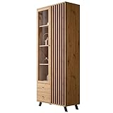 Newroom Vitrine Wildeiche Anthrazit Standvitrine Modern Vintage - 92x198x40 cm (BxHxT) - Vitrinenschrank Glasvitrine Highboard - [Barea.Four] Wohnzimmer Schlafzimmer Flur Esszimmer