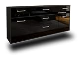 Lqliving Kommode Sideboard Manchester, Korpus in anthrazit matt, Front im Hochglanz-Design Schwarz (180x77x35cm), inkl. Metall Griffen, Wandmontage, Made in Germany