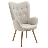 MEUBLE COSY Sessel Relaxsessel Lehnstühle Polstersessel Einzelsofa mit Holzbein Ohrensessel für Wohnzimmer Schlafzimmer Büro Vanity, Stoff, Beige, Holz, 66x71x109 cm