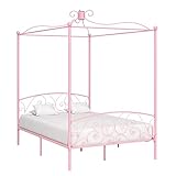 Tidyard Himmelbett-Gestell Himmelbett Metallbeet Eisenbett mit Himmel exquisitem Design Schlafzimmerbett Polsterbett Lattenrahmen Bettrahmen ohne Matratze Rosa Metall 140 x 200 cm