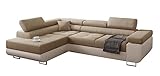 MINIO go for it - Ecksofa Manila I Sofa mit Schlaffunktion I 272x88x203 cm (Linke Ecke) I Verstellbare Kopfstützen I Schlafsofa mit Bettzeugkästen I Hochwertige Stoffe I Beige